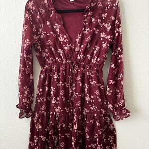 Elegant Floral Burgundy Dress